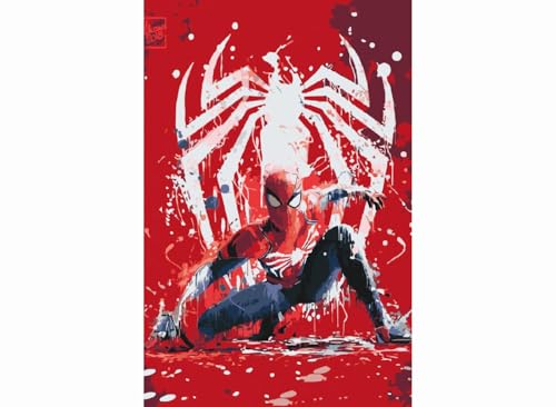 painteree DIY set | Malen nach Zahlen erwachsene | Spiderman (40x60 cm) | Eingerahmt auf einem Holzrahmen mit Pinsel und Acrylfarben Set von painteree