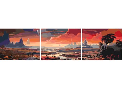 painteree DIY set | Malen nach Zahlen erwachsene | auf einem anderen Planeten Kollektion (drei Bilder) (40x50 cm) | Leinwand ohne Rahmen mit Pinsel und Acrylfarben Set von painteree