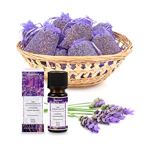 Lavendel Set - 20 Duftsäckchen + 10ml Ätherisches Duftöl Lavendel | Natürlicher Raumduft, Mottenschutz & Aromatherapie | Für Kleiderschrank, Auto & Diffuser - pajoma® von pajoma