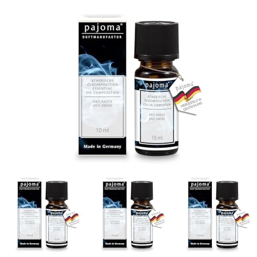 pajoma® Duftöl 10 ml, Anti-Rauch | 100% Naturrein Ätherisches Öl für Aromatherapie, Duftlampe, Aroma Diffuser, Massage, Naturkosmetik | Premium Qualität (Packung mit 4) von pajoma