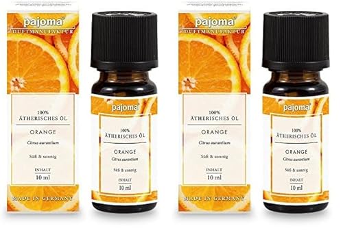 pajoma® Duftöl 10 ml, Orange | 100% Naturrein Ätherisches Öl für Aromatherapie, Duftlampe, Aroma Diffuser, Massage, Naturkosmetik | Premium Qualität (Packung mit 2) von pajoma