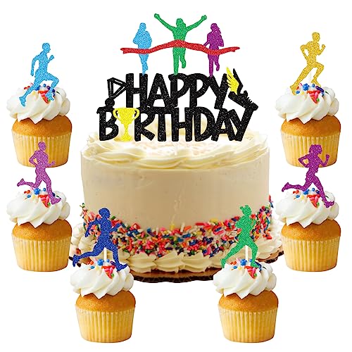 palasasa 25 Stück Running Tortendeko Running Cupcake Toppers Marathon Happy Birthday Cake Topper Sport Kuchen Dekoration für Running Theme Party Dekoration Mann Junge Mädchen Sport Party Dekoration von palasasa