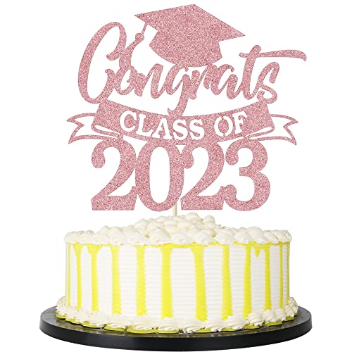 Palasasa Congrats Class of 2023 Grade Cake Topper 2023, High School/College/Senior Abschlussfeier Party Rose Gold Glitter Dekorationen Supplies von palasasa