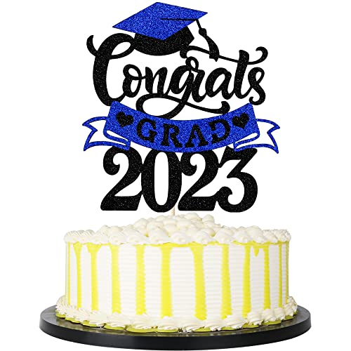 Palasasa Congrats Grade 2023 Kuchendekoration, Schwarz und Blau Glitzer Klasse 2023 High School/College/Senior Graduation Party Dekorationen Supplies von palasasa