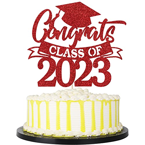 Palasasa Rot Glitter Congrats Class of 2023 Grad Cake Topper 2023 High School/College/Senior Abschlussfeier Party Dekorationen Zubehör von palasasa