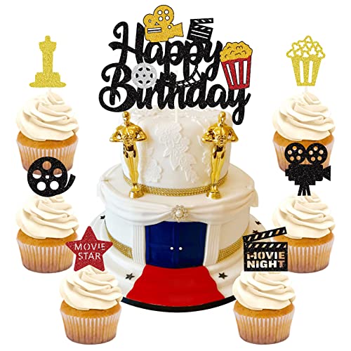 palasasa 25 Stück Film-Thema Tortendeko Movie Theater Cupcake Toppers Movie Night Kuchen Dekorationen für Kamera Popcorn Theater Film Thema Hollywood Film Party Kuchen Dekorationen Zubehör von palasasa