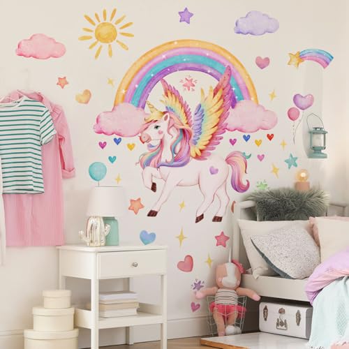 palasasa Wandtattoo Regenbogen Einhorn Wandaufkleber Wolken Rosa Herze Mädchen Wandsticker Wanddeko für Mädchenzimmer Kinderzimmer Babyzimmer Schlafzimmer Wohnzimmer von palasasa