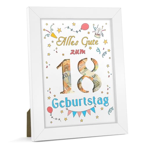 pangdapengpeng 18. Bilderrahmen Geldgeschenk Geburtstag, 23 x 17 cm Verpackung für Geldgeschenke Holz, Personalisiertes DIY 18 Geburtstag für Frauen, Männer, Mädchen, Junge (18) von pangdapengpeng