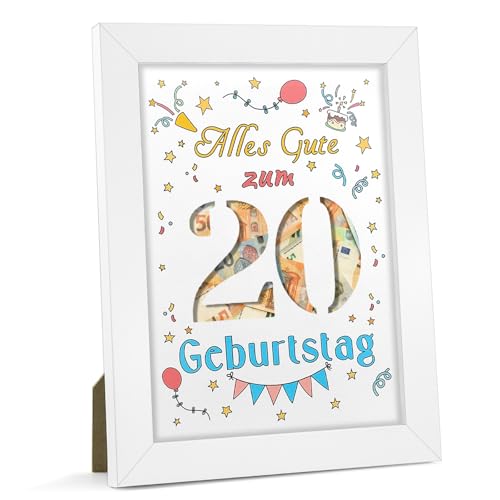 pangdapengpeng 20. Bilderrahmen Geldgeschenk Geburtstag, 23 x 17 cm Verpackung für Geldgeschenke Holz, Personalisiertes DIY 20 Geburtstag für Frauen, Männer, Mädchen, Junge (20) von pangdapengpeng