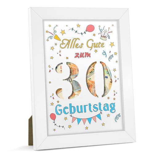 pangdapengpeng 30. Bilderrahmen Geldgeschenk Geburtstag, 23 x 17 cm Verpackung für Geldgeschenke Holz, Personalisiertes DIY 30 Geburtstag für Frauen, Männer, Mädchen, Junge (30) von pangdapengpeng