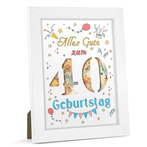 pangdapengpeng 40. Bilderrahmen Geldgeschenk Geburtstag, 23 x 17 cm Verpackung für Geldgeschenke Holz, Personalisiertes DIY 40 Geburtstag für Frauen, Männer, Mädchen, Junge (40) von pangdapengpeng