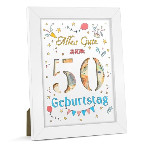 pangdapengpeng 50. Bilderrahmen Geldgeschenk Geburtstag, 23 x 17 cm Verpackung für Geldgeschenke Holz, Personalisiertes DIY 50 Geburtstag für Frauen, Männer, Mädchen, Junge (50) von pangdapengpeng