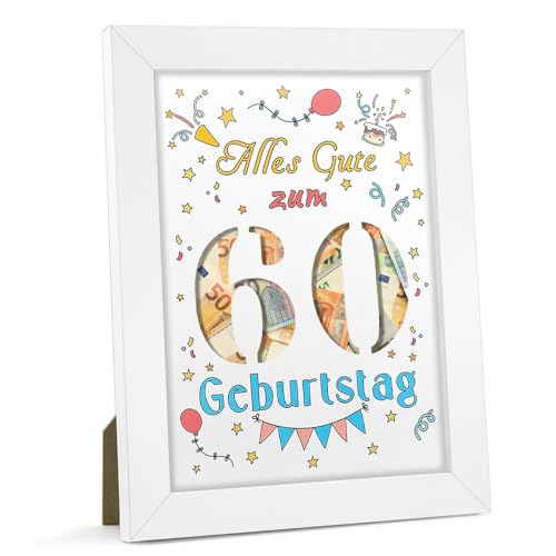 pangdapengpeng 60. Bilderrahmen Geldgeschenk Geburtstag, 23 x 17 cm Verpackung für Geldgeschenke Holz, Personalisiertes DIY 60 Geburtstag für Frauen, Männer, Mädchen, Junge (60) von pangdapengpeng