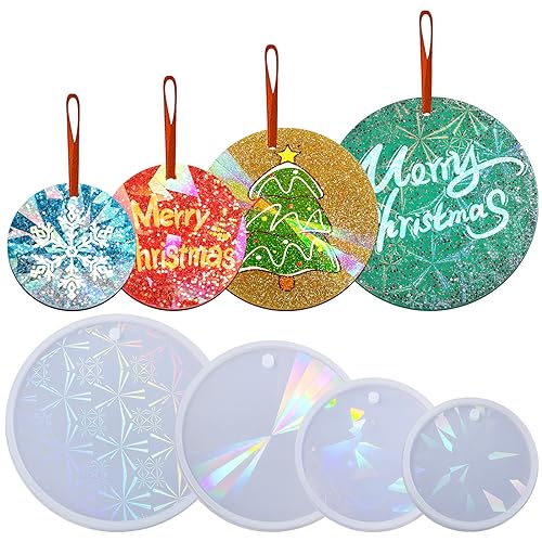 papasgix 4STK Resin Silikonform Weihnachten 3D Schneeflocke Epoxidharz Gießform Silikon Holografisch Effekt DIY Weihnachts-harzformen für Weihnachtskugeln Weihnachtsbaum Deko (Bunt Christmas) von papasgix