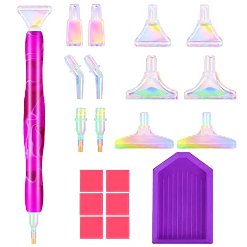 papasgix 5D Diamond Painting Zubehör Stift, DIY Diamond Painting Pen Set Werkzeug, Painting Tools Drill Pen mit Bunt Ersatz Stiftköpfen Kunststoffschalen Diamant Painting kleber (20PCS Lila) von papasgix