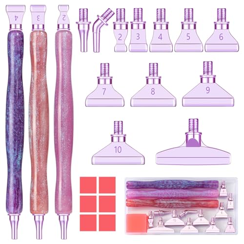 papasgix 5D Diamond Painting Zubehör Stift Kits, DIY Diamond Painting Pen Set Werkzeuge, Painting Tools Metal Drill Pen mit Metall Ersatz Stiftköpfen für Kunst Diamanten Malerei (1 Set, 22er Lila) von papasgix