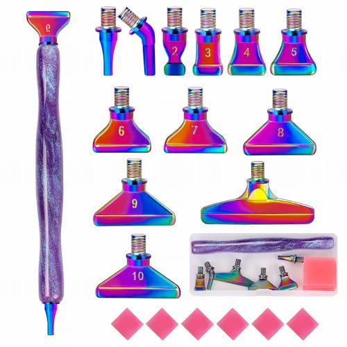 papasgix 5D Diamond Painting Zubehör Stift Set, DIY Diamond Painting Pen Werkzeuge, Painting Tools Drill Pen mit Metall Ersatz Stiftköpfen für Mosaikherstellung(20PCS Lila Bunt) von papasgix