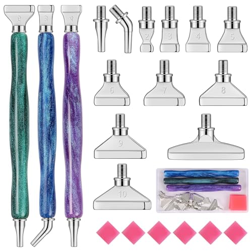 papasgix 5D Diamond Painting Zubehör Stift Set, DIY Diamond Painting Pen Werkzeuge, Painting Tools Drill Pen mit Metall Ersatz Stiftköpfen für Mosaikherstellung(22PCS Grün Lila Blau Silber) von papasgix