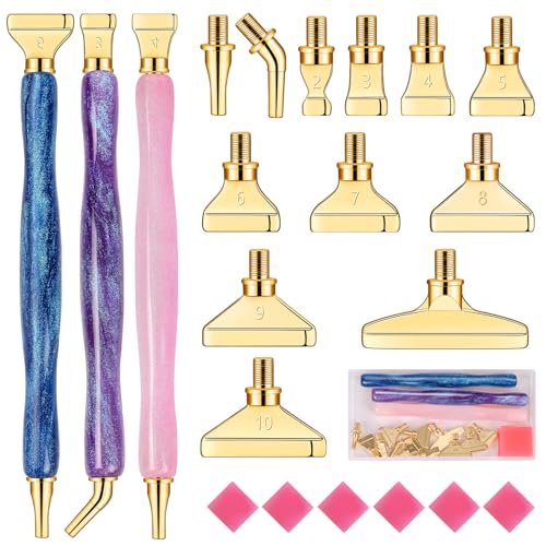 papasgix 5D Diamond Painting Zubehör Stift Set, DIY Diamond Painting Pen Werkzeuge, Painting Tools Drill Pen mit Metall Ersatz Stiftköpfen für Mosaikherstellung(22PCS Rosa Blau Lila Gold) von papasgix