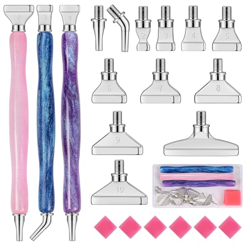 papasgix 5D Diamond Painting Zubehör Stift Set, DIY Diamond Painting Pen Werkzeuge, Painting Tools Drill Pen mit Metall Ersatz Stiftköpfen für Mosaikherstellung(22PCS Rosa Blau Lila Silber) von papasgix