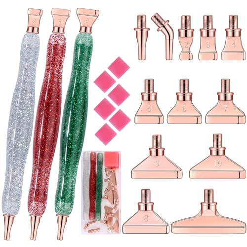 papasgix 5D Diamond Painting Zubehör Stift Set, Weihnachten Farben DIY Diamant Painting Pen mit Gewinde Metall Ersatz Stiftköpfen, Drill Pen für Malerei Art Weihnachtstag Rosasiliver von papasgix