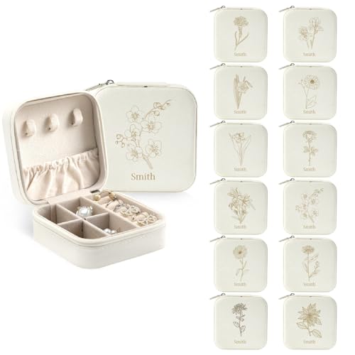 papasgix Personalisierte Schmuckkästchen Reise, Personalisiert Schmuckschatulle mit Name und Blume, Individuelles Schmuckbox Mädchen Jewelry Box Geschenke Kinder Frau von papasgix