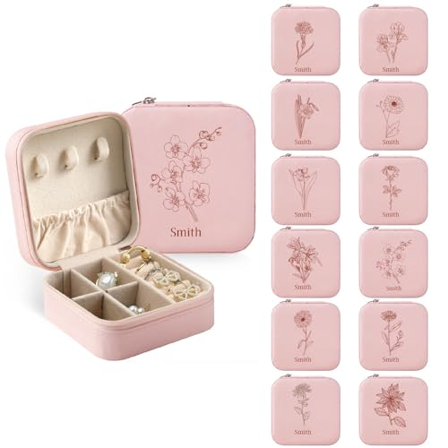 papasgix Personalisierte Schmuckkästchen Reise, Personalisiert Schmuckschatulle mit Name und Blume, Individuelles Schmuckbox Mädchen Jewelry Box Geschenke Kinder Frau von papasgix