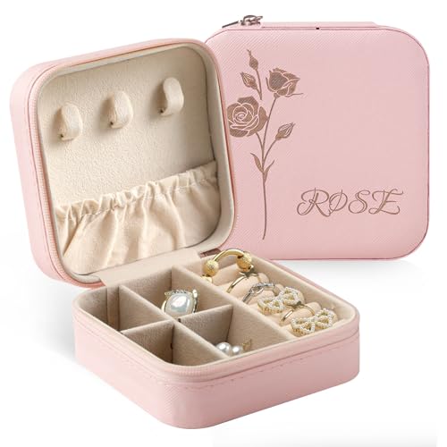 papasgix Personalisierte Schmuckkästchen Reise, Personalisiert Schmuckschatulle mit Name und Blume, Individuelles Schmuckbox Mädchen Jewelry Box Geschenke Kinder Frau von papasgix