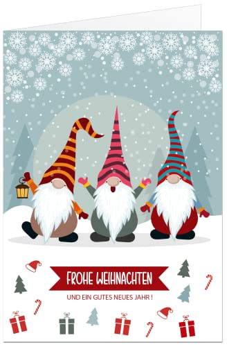 Weihnachtskarten Set Wichtel Trio mit Umschlag (Klappkarten 17x12 cm - nicht das kleinere A6 Format) (10 Stück) von paperSky