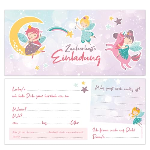 paperii Einladungskarte 10er Set Einhorn-Prinzessin Prinzessinnen & Feen Einladungskarten Glitzer Glitzerlack Einhornparty Prinzessinnenparty Kita Kindergarten (10 Karten OHNE Umschläge) von paperii