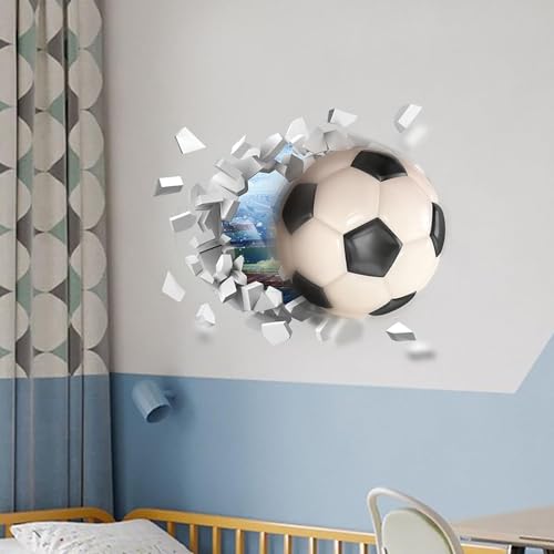 Parallelower 3D Wandtattoo Fussball Breakthrough Fussball Wand Sticker Durchbruch Wandaufkleber für Kinderzimmer Jungen Bunte FussballWandbild Wand Deko für Kinderzimmer Jugendzimmer Junge 61×46CM von parallelower