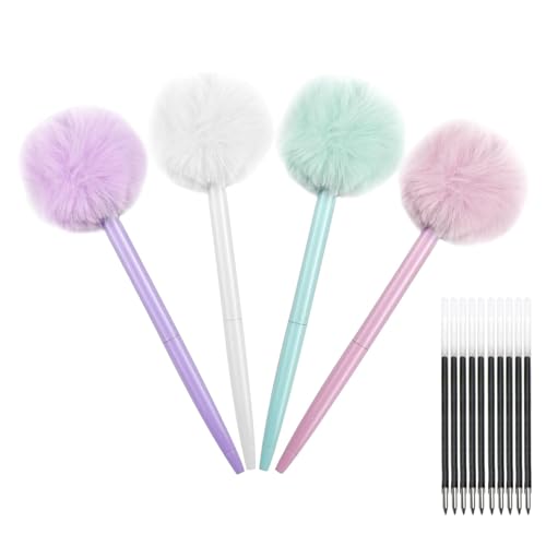 parallelower 4 Stück Süße Stifte Mädchen Gelstifte Kawaii Pompom Kugelschreiber Schwarze Tinte Stifte für Mädchen Geschenk Schule Zuhause Büro sind 10 Ersatzminen enthalten von parallelower