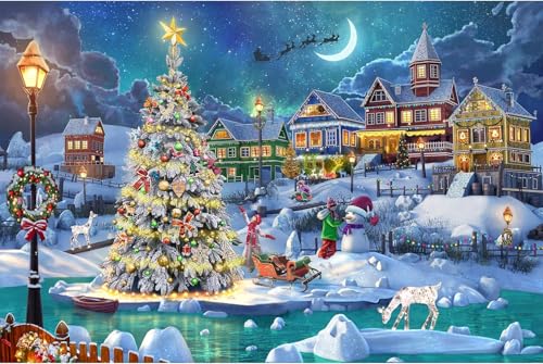 parallelower Diamond Painting Weihnachten 5D Diamond Painting DIY Diamant Malerei Bilder Schneemann und Weihnachtsbaum Diamant Malerei Set Winter Strass Stickerei Painting für Wanddekoration(70x40cm) von parallelower