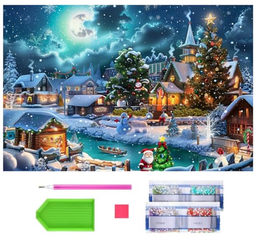 parallelower Diamond Painting Weihnachtsmann 5D Diamond Painting DIY Diamant Malerei Bilder Schneemann und Weihnachtsbaum Diamant Painting Winter Strass Stickerei Painting für Wanddekoration(70x40cm) von parallelower