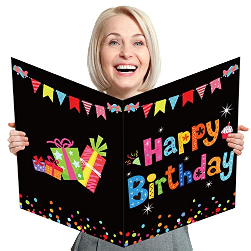 party greeting Jumbo-Geburtstagskarte, riesiges Gästebuch, schwarz, Happy Birthday, Party-Dekorationen, Zubehör, Geschenke für Jungen und Mädchen, groß, 35,6 x 55,9 cm von party greeting