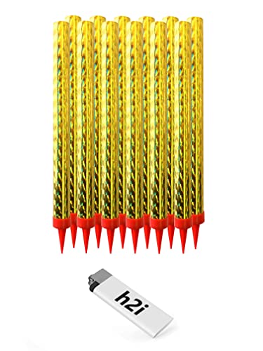 12 Stück 18 cm h2i "XXS" Pack Eissterne Eisfontäne Sprühkerze für Verlobung-Hochzeit-Geburtstag Jugend-Party-Tisch-Feuerwerk Deko für Kuchen Torten Flaschen + unser h2i & eissterne Feuerzeug von partyartikel-24