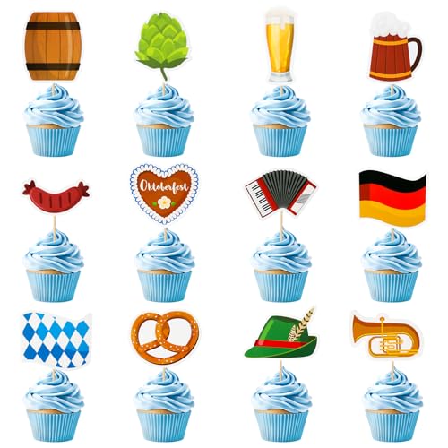 patinadrift 24 Stück Oktoberfest Cupcake Topper Bierfest Tortendeko Cake Topper Kuchendeko für Bayerisches Oktoberfest Deko Bierfest Party Torten Dessert Cupcakes von patinadrift