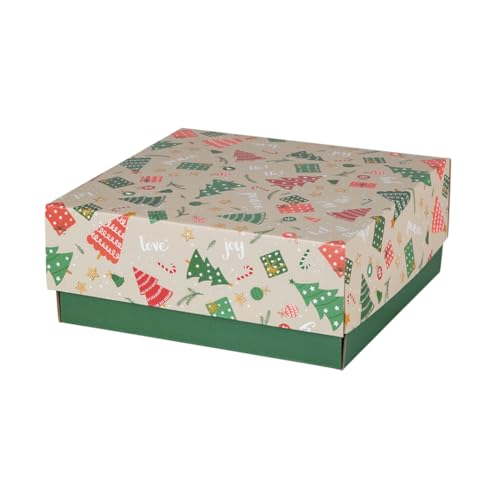 Paxit - Karton mit Deckel 30 Stück Set, Geschenkbox mit Deckel, Geschenkkarton Robustes Material, Karton Box Praktischer Stauraum, Pappbox mit Deckel - 200x200x85 mm - Weihnachtsbäume von paxit.pl