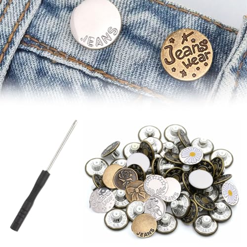 20 Stück Jeans Knöpfe Ohne Nähen,Hosen Ersatz Knöpfe,17mm Button Pins,Verstellbare Jeansknöpfe mit Schraubendreher,Jeansknöpfe mit Schraubendreher für DIY Jeansknopf zur Reparatur von Jeans, Hose von pcsfoe