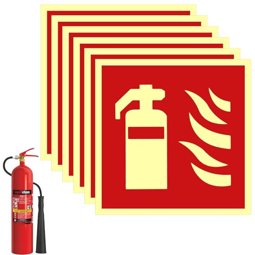 6 Stück Feuerlöscher Schild,Schild Feuerlöscher 15 X 15 cm,Piktogramm Feuerlöscher,Hinweisschilder Feuerlöscher,Nachleuchtend Selbstklebende Brandschutzschild,Für Haus Büro Baustelle Und Auto von pcsfoe