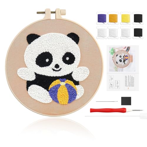 peaceking Komplettes Stickset, Punch Needle Bastelset, Stickpaket mit Panda-Motiv, mit Stanznadel, Stickgarn und anderen Werkzeugen, geeignet für Anfänger Erwachsene und Kinder von peaceking