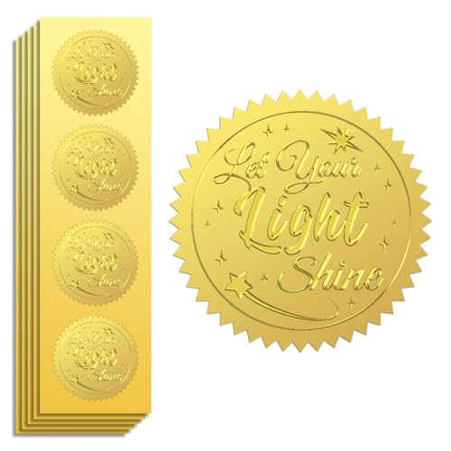 Peacoblue Goldfolie Aufkleber Siegel Geprägt Bibel-Lass dein Licht leuchten 5cm 100 Stück, Selbstklebend Gold Umrandung Geprägter Aufkleber für Christliche Umschlagsiegel, Geschenkkarten von peacoblue