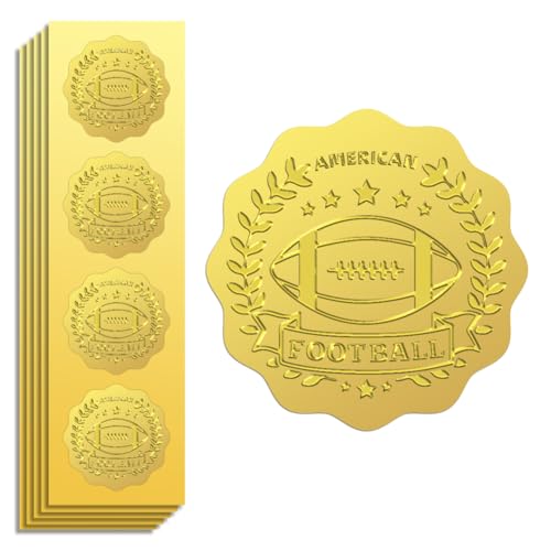 Peacoblue Goldfolie Aufkleber Siegel Prägung Amerikanischer Fußball und Weizen 5cm 100 Stück, Selbstklebendes Gold umprägtes Sticker für Sportzertifikat Umschlag Siegel Geschenkkarten Dekoration von peacoblue