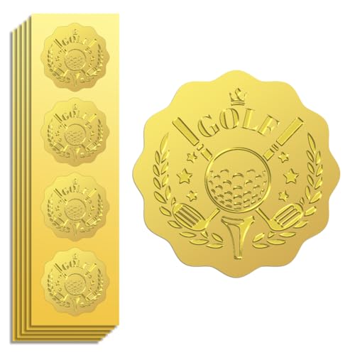 Peacoblue Goldfolie Aufkleber Siegel Prägung Golfball 5cm 100 Stück, Selbstklebendes Gold umprägtes Sticker für Sportzertifikat Papier Umschlag Siegel Geschenkkarten Dekoration von peacoblue