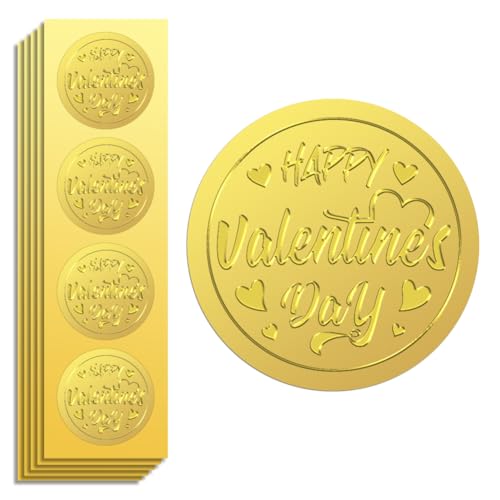 Peacoblue Goldfolie Aufkleber Siegel Prägung Happy Valentinstag 5cm 100 Stück für Geschenkkarten-Dekor, Umschlagsiegel, Einladungen, Selbstklebender Goldrand Prägungsaufkleber von peacoblue