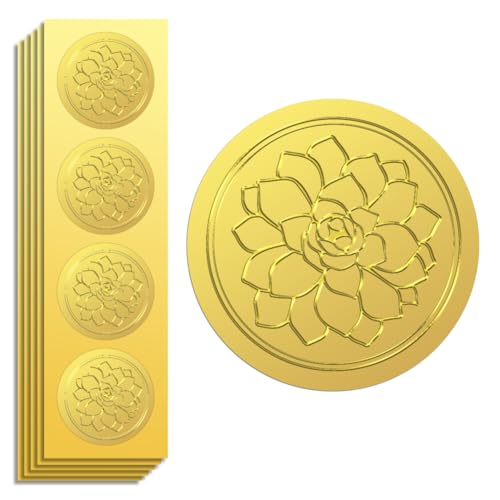 Peacoblue Goldfolie Aufkleber Siegel Prägung Sukkulente 5cm 100 Stück, Selbstklebendes Gold umprägtes Sticker für Zertifikat Papier Umschlag Siegel Geschenkkarten Dekoration von peacoblue