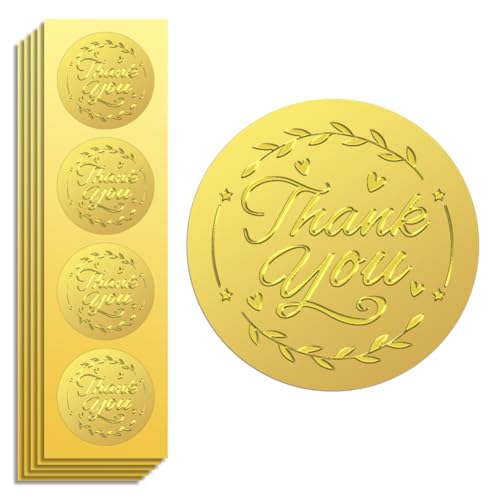 Peacoblue Goldfolie Aufkleber Siegel Prägung Vielen Dank 5cm 100 Stück, Selbstklebendes Gold um die Prägung Aufkleber für Zertifikate, Party-Einladungen, Papierumschlagsiegel, Geschenkkarten von peacoblue