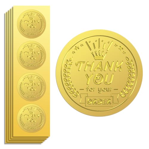 Peacoblue Goldfolie Aufkleber Siegel Prägung Vielen Dank für Ihre Bestellung 5cm 100 Stück, Selbstklebendes Gold um die Prägung Aufkleber für Geschäftsladen, Umschlagsiegel, Geschenkkarten, Dekoration von peacoblue