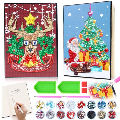 Bastelset Weihnachten Kinder ab 6 Jahre, Geschenke Mädchen 7 8 10 11 Jahre Diamond Painting Kinder Weihnachtsbasteln Notizbuch Spielzeug Geschenk Mädchen 5 6 9 12 Jahre Tagebuch Elch Weihnachtsmann von pearoft