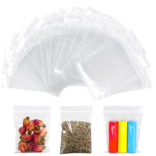 Druckverschlussbeutel (100 Stück), Zipper Ziplock Wiederverschließbare Beutel, PE Polybeutel Reißverschluss Tütchen Zipper Plastikbeutel, Transparent, 6 x 8 cm von peiqiup